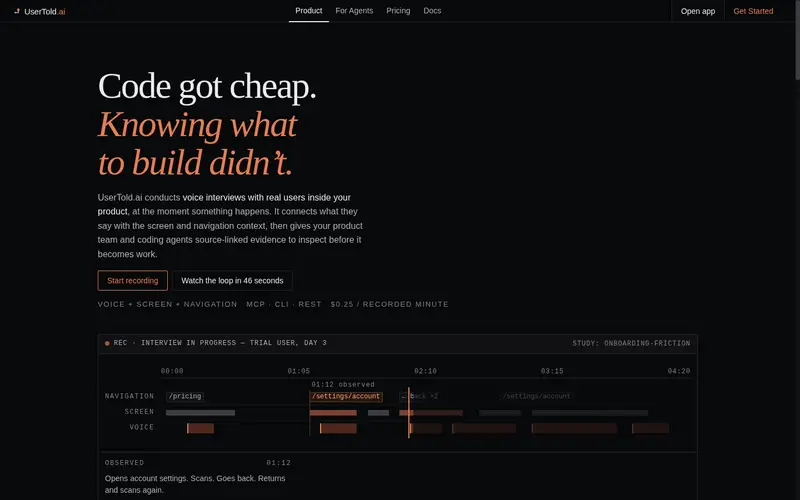 usertold.ai homepage